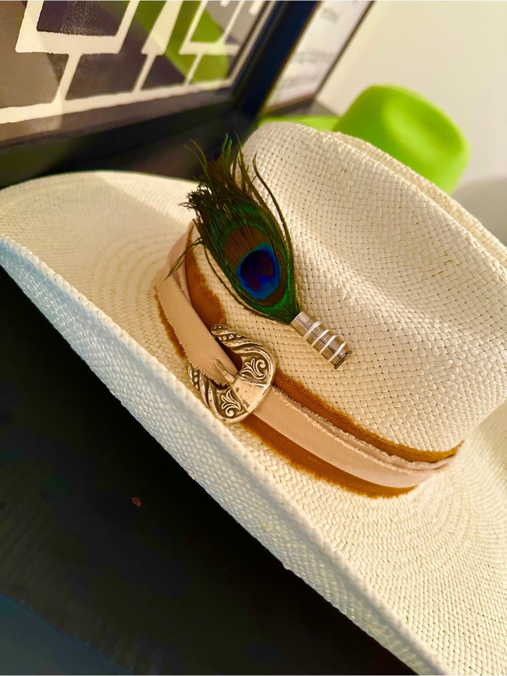 Custom Straw Cowboy Hat with Brown Accent  brand new - made at flea styles